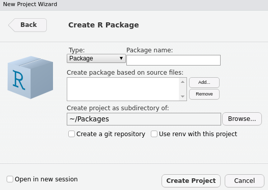 Package creation wizard